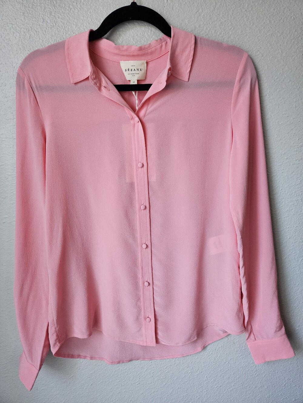 Sezane Ann Silk Shirt Blouse Button Front Rose Bonbon Pink Size 32 US 0 NWT